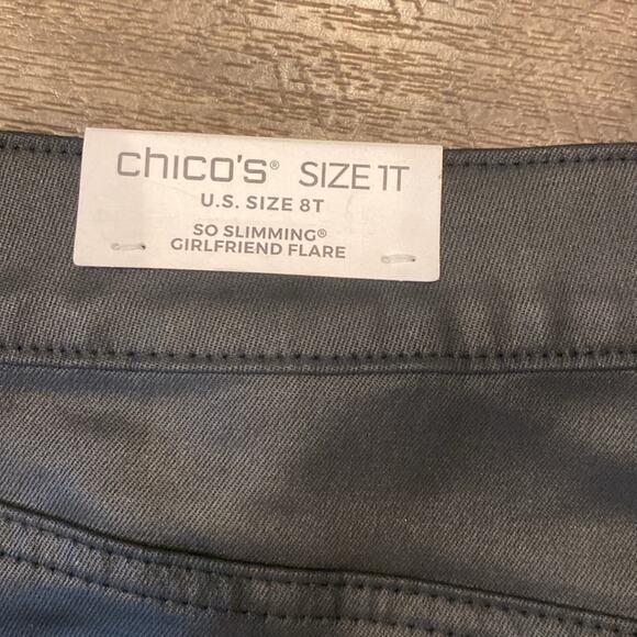 NWT Chico's Girlfriend Coated Flare Jeans Black Size 8 Tall - Picture 11 of 12
